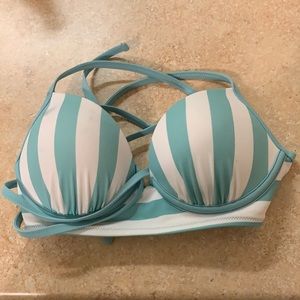 New Teal blue & white 34B Underwire Bikini Top